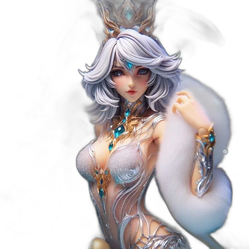 jewelry, staff, dress, crown, fantasy art, concept art, 3d render, anime transparent PNG cut-out