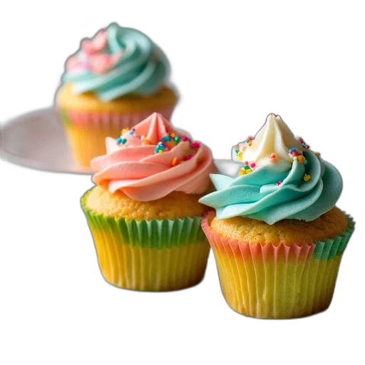food, 3d render, photorealistic, pastel, colorful, neon, two, cupcakes transparent PNG cut-out