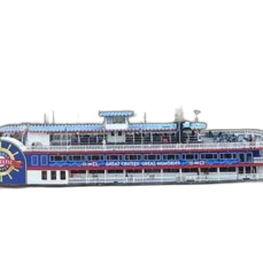 3d render, large, riverboat, blue, red, color, scheme, docked transparent PNG cut-out