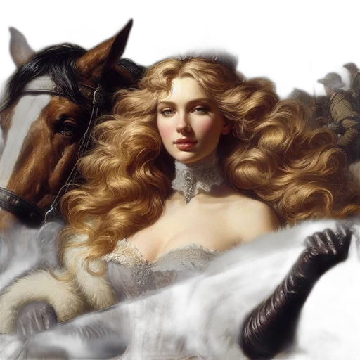 fantasy art, oil painting, photorealistic, concept art, regal, woman, golden, hair transparent PNG cut-out