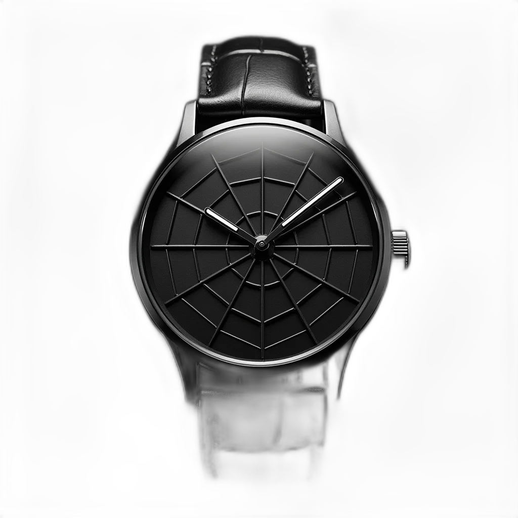 jewelry, 3d render, black, wristwatch, geometric, pattern, face, leather transparent PNG cut-out