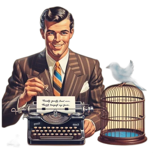 concept art, comic book art, cartoon, man, suit, smiles, vintage-style, advertisement transparent PNG cut-out