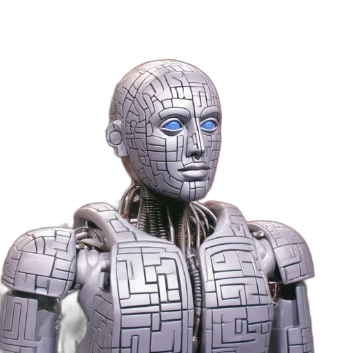 robot, mask, face, jacket, 3d render, concept art, cyberpunk, photorealistic transparent PNG cut-out