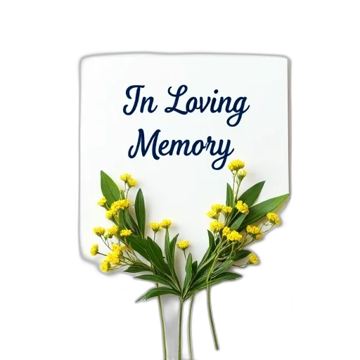 photorealistic, white, card, phrase, loving, memory, written, blue transparent PNG cut-out