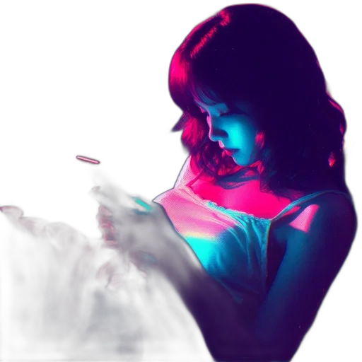 dress, face, photorealistic, concept art, vaporwave, fantasy art, neon lights, fire transparent PNG cut-out