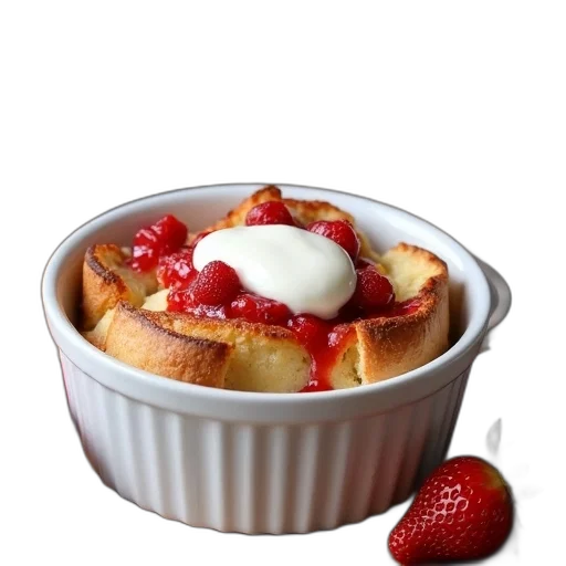 food, crown, 3d render, photorealistic, rustic, bread, pudding, strawberries transparent PNG cut-out