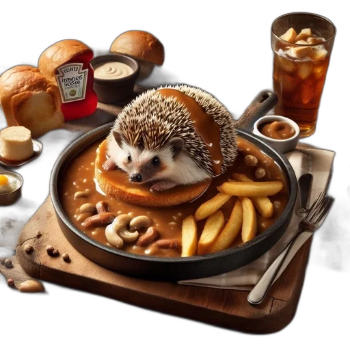 food, animal, robot, 3d render, photorealistic, concept art, hedgehog, sits transparent PNG cut-out