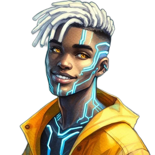 face, jacket, staff, creature, concept art, fantasy art, cyberpunk, anime transparent PNG cut-out