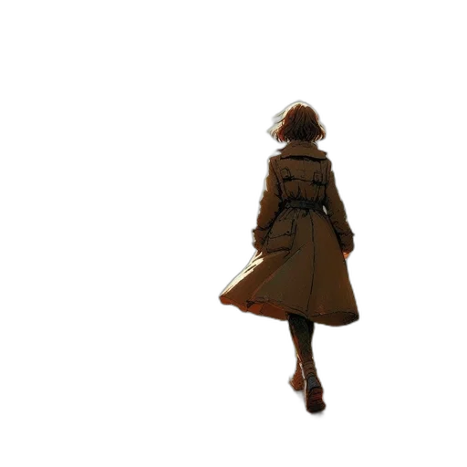 dress, jacket, umbrella, staff, 3d render, concept art, photorealistic, pixel art transparent PNG cut-out