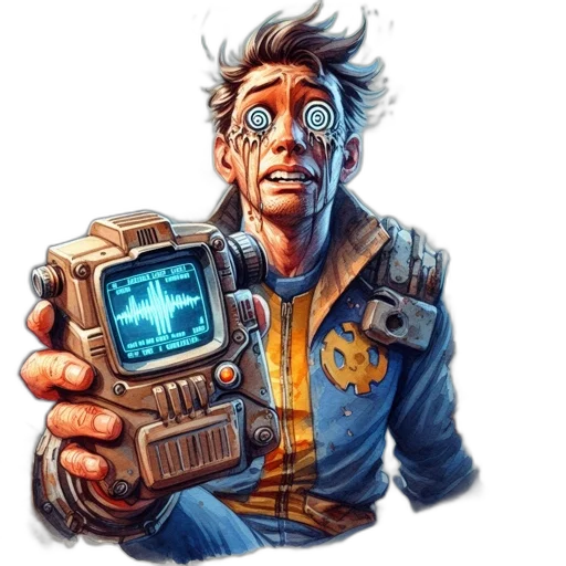 robot, jacket, staff, face, cyberpunk, concept art, comic book art, pixel art transparent PNG cut-out