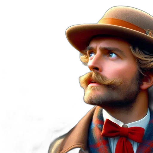 hat, face, photorealistic, fantasy art, comic book art, concept art, man, plaid transparent PNG cut-out