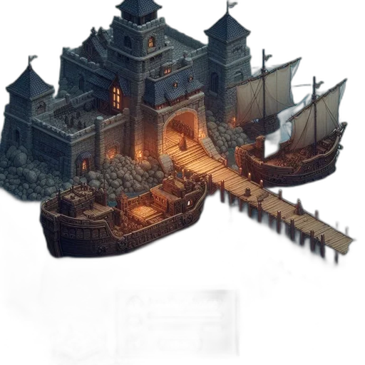 building, dragon, concept art, fantasy art, pixel art, 3d render, fog, fire transparent PNG cut-out