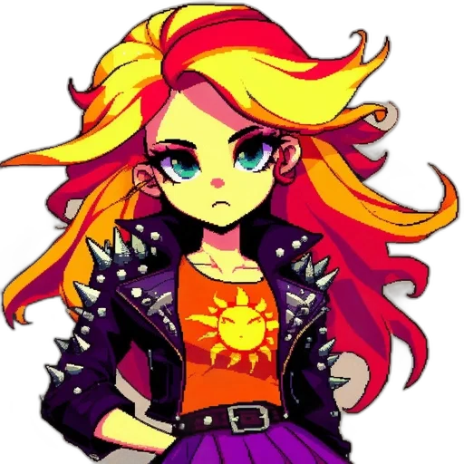 jacket, hair, staff, pixel art, cartoon, concept art, anime, neon transparent PNG cut-out