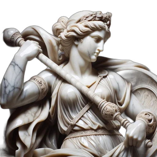 sword, crown, staff, jewelry, photorealistic, marble, statue, portrays transparent PNG cut-out
