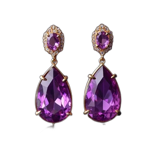 jewelry, pair, earrings, purple, gemstone, gold, earring, back transparent PNG cut-out