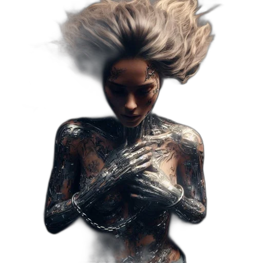 dress, hair, face, creature, concept art, fantasy art, photorealistic, cyberpunk transparent PNG cut-out