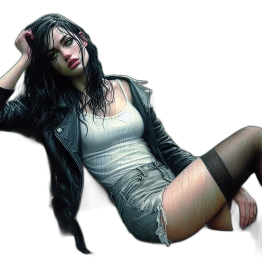 concept art, photorealistic, 3d render, comic book art, young, woman, wears, leather transparent PNG cut-out