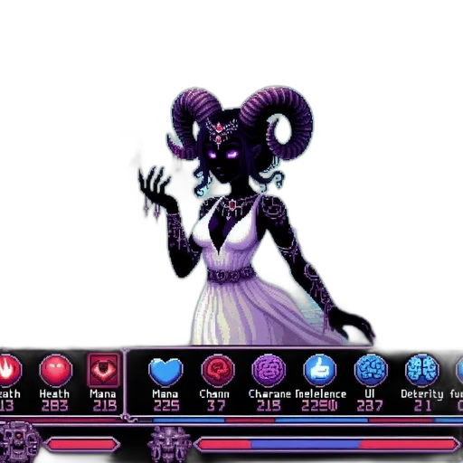 staff, creature, mask, jewelry, pixel art, concept art, fantasy art, vaporwave transparent PNG cut-out