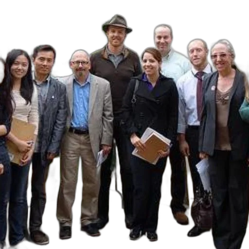 staff, jacket, hat, group, professionals, stands, together, outside transparent PNG cut-out