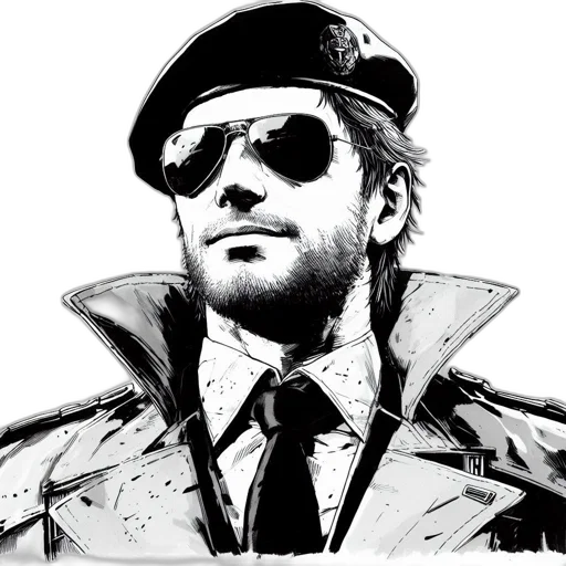jacket, hat, comic book art, concept art, photorealistic, cartoon, introspective, man transparent PNG cut-out