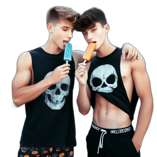 food, watercolor, neon lights, two, young, men, clad, black transparent PNG cut-out