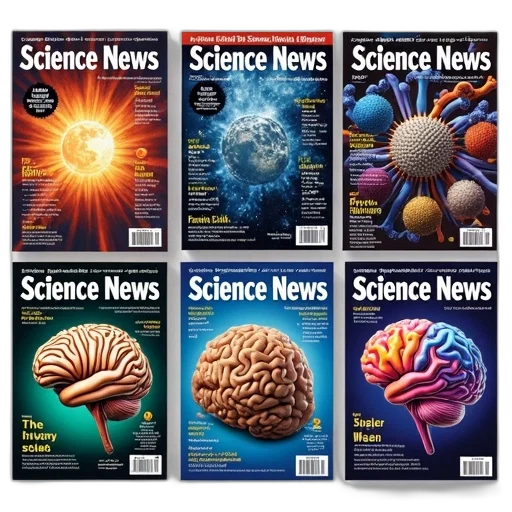 collection, five, science, news, magazine, covers, displayed, each transparent PNG cut-out