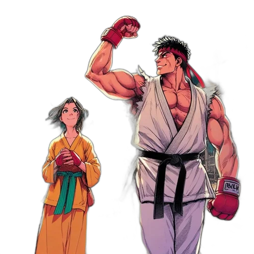 concept art, comic book art, pixel art, anime, two, animated, characters, stand transparent PNG cut-out