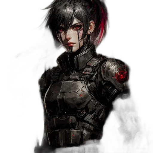 weapon, robot, face, cyberpunk, concept art, fantasy art, comic book art, red transparent PNG cut-out
