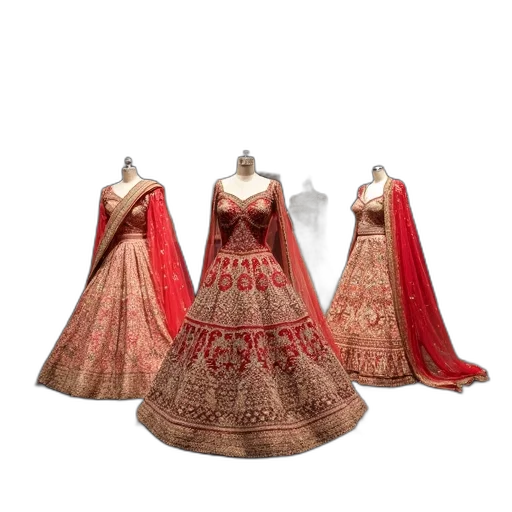 dress, 3d render, red, collection, ornate, traditional, indian, bridal transparent PNG cut-out