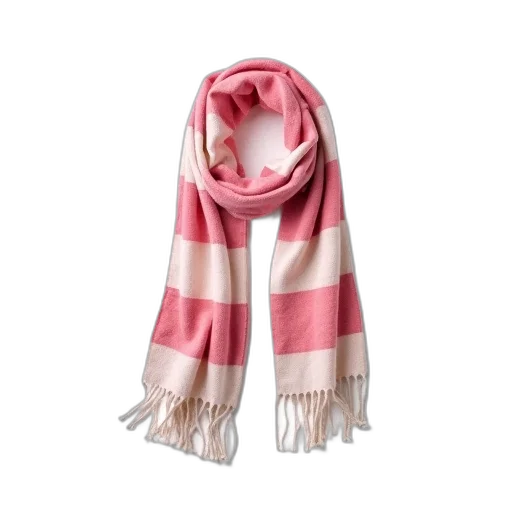pastel, pink, white, striped, scarf, fringed, ends, hanging transparent PNG cut-out
