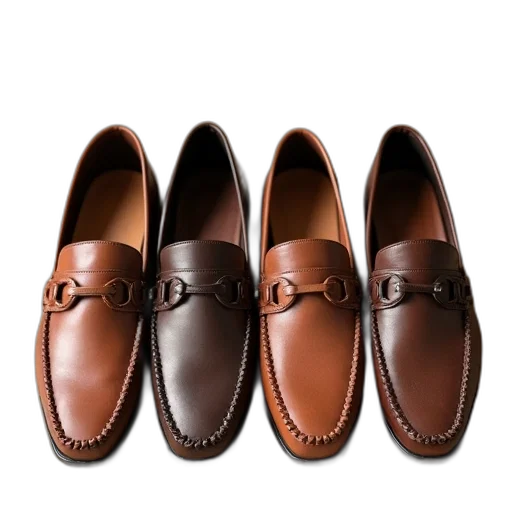 shoes, photorealistic, earth tones, four transparent PNG cut-out