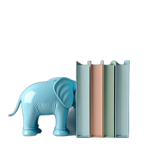 3d render, pastel, colorful, blue, earth tones, bookend, shown, elephant transparent PNG cut-out