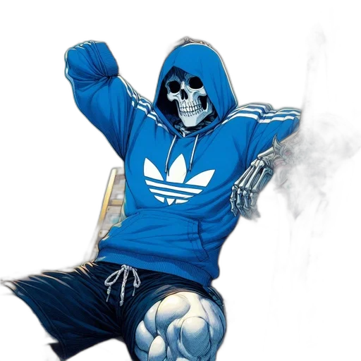 jacket, mask, concept art, photorealistic, comic book art, fantasy art, blue, skeletal transparent PNG cut-out