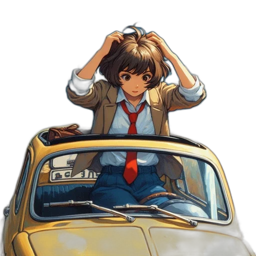 car, hat, jacket, crown, anime, concept art, pixel art, comic book art transparent PNG cut-out