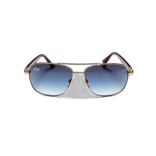 pair, gold-colored, sunglasses, reflective, blue, tinted, lens, displayed transparent PNG cut-out