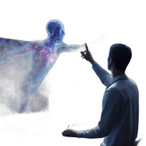 robot, concept art, 3d render, outer space, fog, underwater, fire, futuristic transparent PNG cut-out