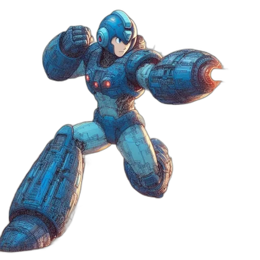 robot, weapon, concept art, 3d render, comic book art, watercolor, blue, enormous transparent PNG cut-out
