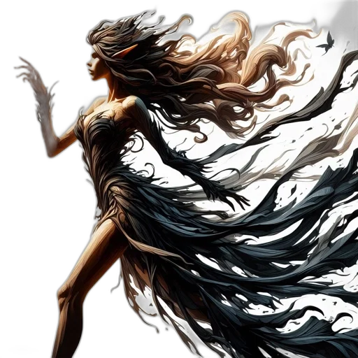 hair, dress, comic book art, fantasy art, concept art, photorealistic, female, character transparent PNG cut-out