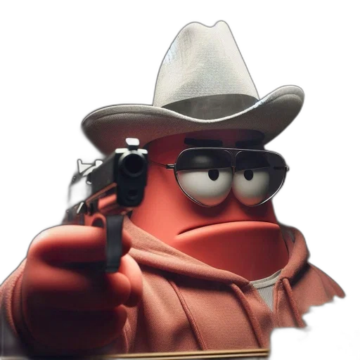 hat, weapon, animal, jacket, concept art, 3d render, animated, pink transparent PNG cut-out