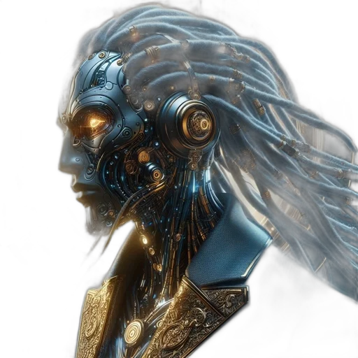 robot, mask, jewelry, creature, concept art, 3d render, fantasy art, cyberpunk transparent PNG cut-out