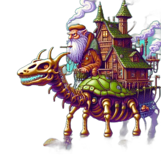 dragon, creature, concept art, fantasy art, pixel art, 3d render, fog, steampunk-themed transparent PNG cut-out