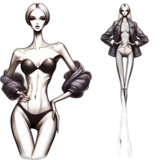 jacket, dress, concept art, fantasy art, comic book art, cyberpunk, monochrome, dark transparent PNG cut-out