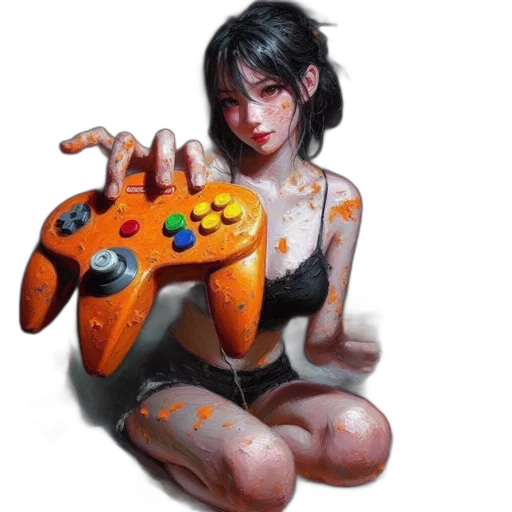 weapon, fantasy art, pixel art, photorealistic, concept art, colorful, young, woman transparent PNG cut-out