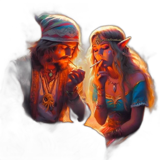 fantasy art, concept art, watercolor, comic book art, fire, neon lights, two, characters transparent PNG cut-out