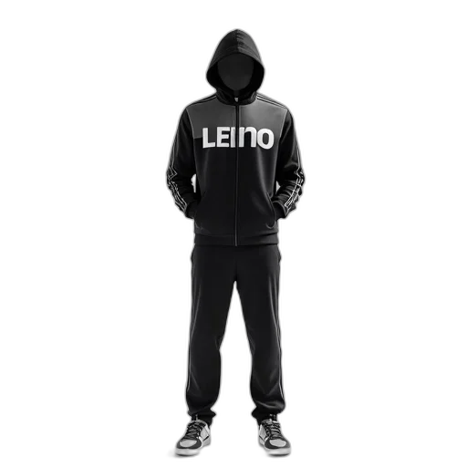 jacket, full-body, image, person, wearing, black, grey, tracksuit transparent PNG cut-out