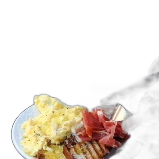 food, photorealistic, 3d render, fog, breakfast, scene, scrambled, eggs transparent PNG cut-out