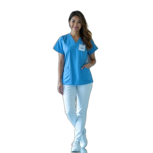 staff, 3d render, blue, woman, scrub, top, white, pants transparent PNG cut-out