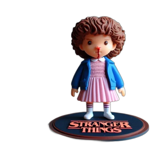 3d render, stranger, things, figurine, stands, circular, base, within transparent PNG cut-out
