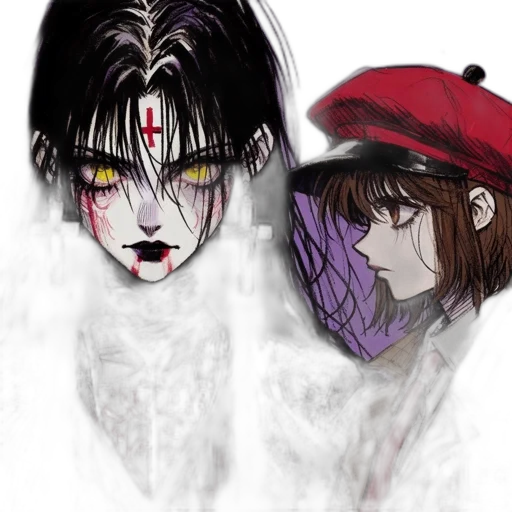 hat, concept art, comic book art, watercolor, anime, fire, red, dark transparent PNG cut-out