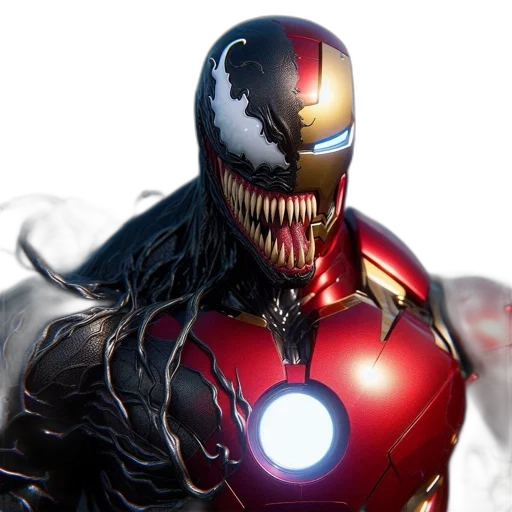 mask, comic book art, concept art, 3d render, photorealistic, fusion, venom, iron transparent PNG cut-out